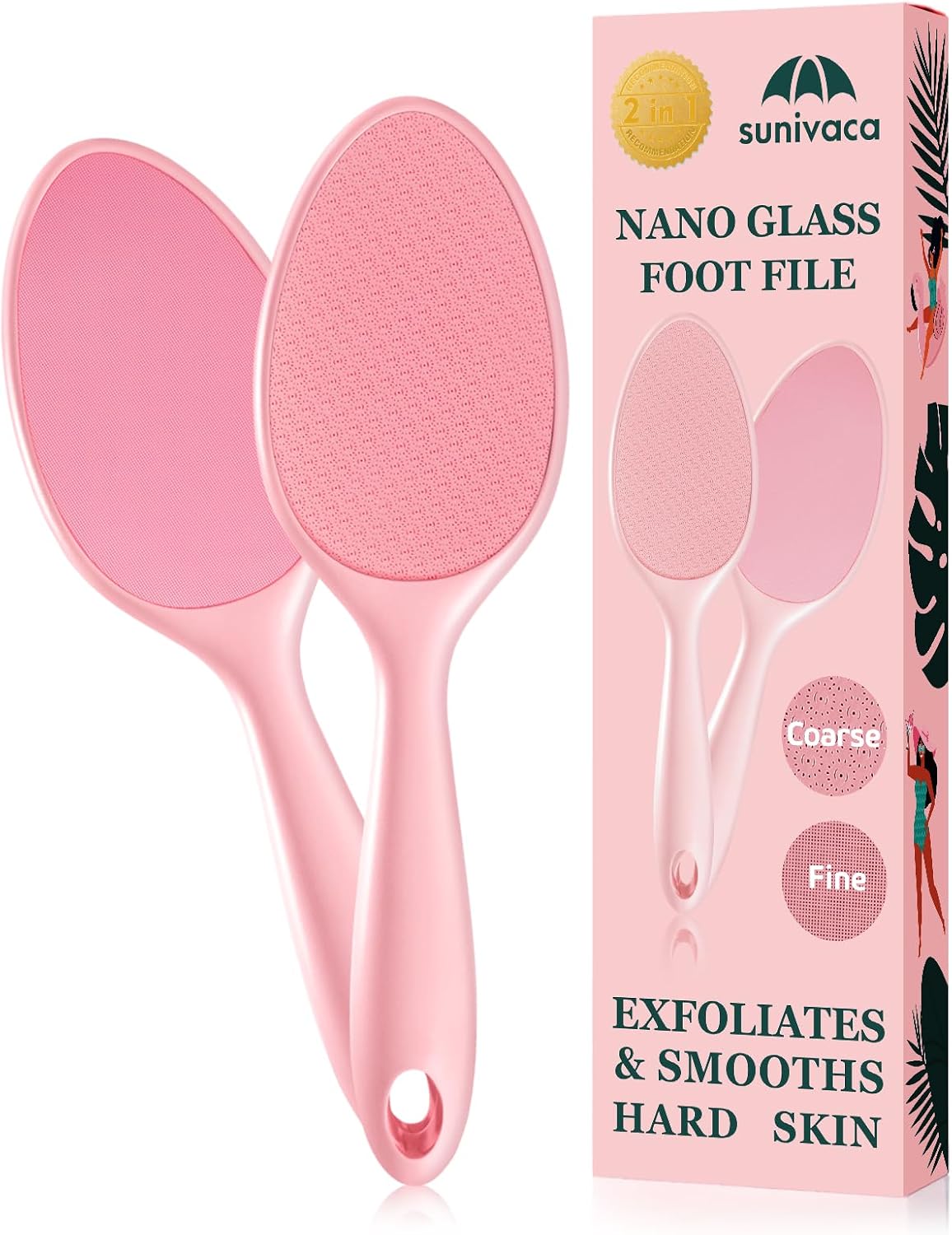 2-Sided Glass Foot File Callus Remover Without Drain Stand (Pink)