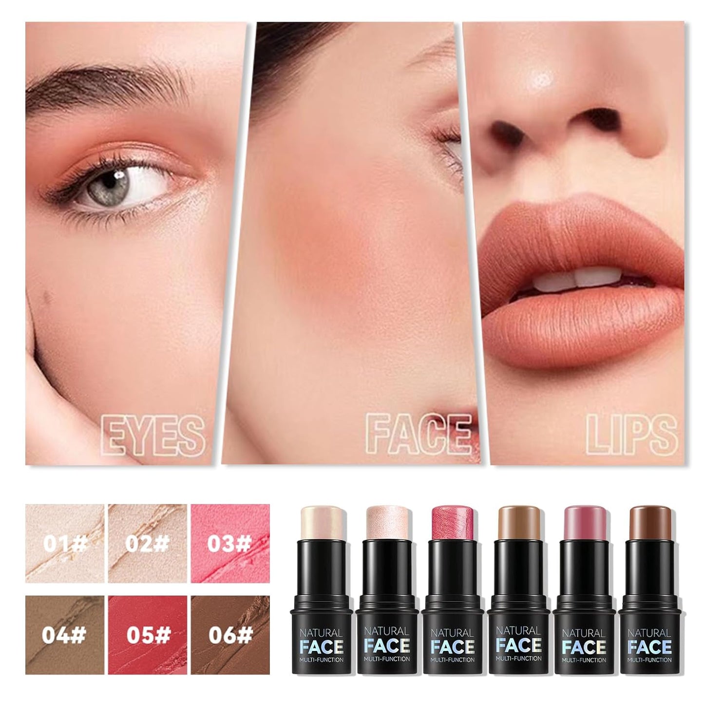 3Pcs Cream Contour Stick Makeup Kit,Create Face Contour,Highlighter Stick,Blush stick for Sculpt the Cheeks,Bronzer Contour Sticks,Waterproof and Long-lasting Contour makeup set,Non-greasy（02#05#06#）