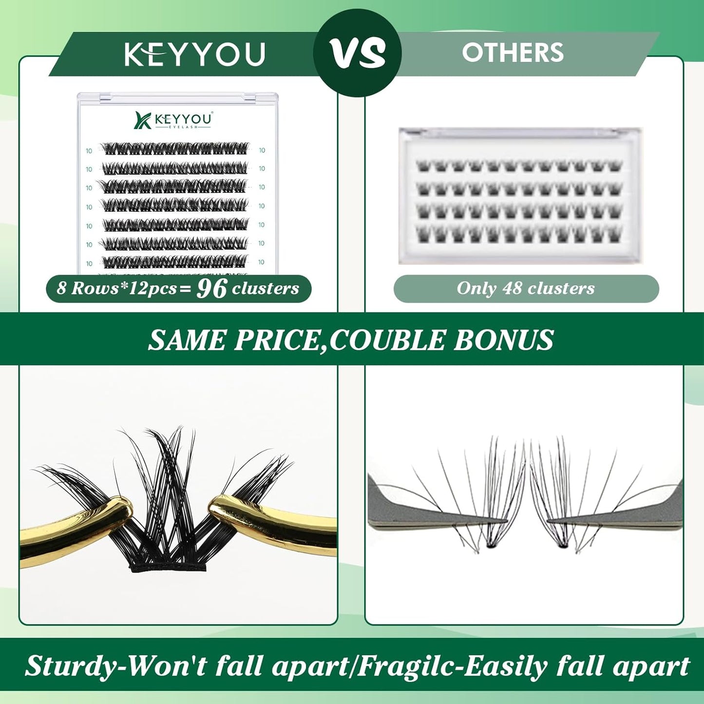 Lash Clusters,96 Pcs Cluster Lashes D Curl 10mm DIY Lash Extensions Eyelash Clusters,KEYYOU Volume Wispy Individual Lashes Soft&Comfortable Easy DIY at Home(Y07,D-10mm)