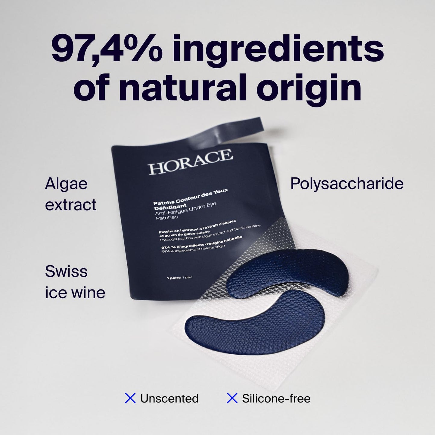 HORACE Anti-Fatigue Under-Eye Patches for Men - Dark Circle and Puffiness Reduction - Moisturising & Refreshing Hydrogel Treatment - Vegan and Silicon-free Skincare - Unscented, Pack of 5 Pairs