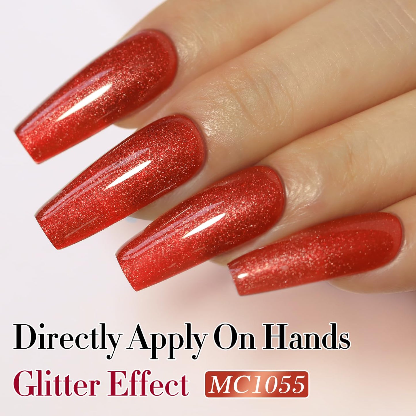 Double Rhythm 0.5 OZ Cat Eye Gel Polish with Magnet 15ML Holographic Glitter Shimmer Translucent Jelly Color Magnetic Nail Polish Salon DIY at Home (Red-MC1055)