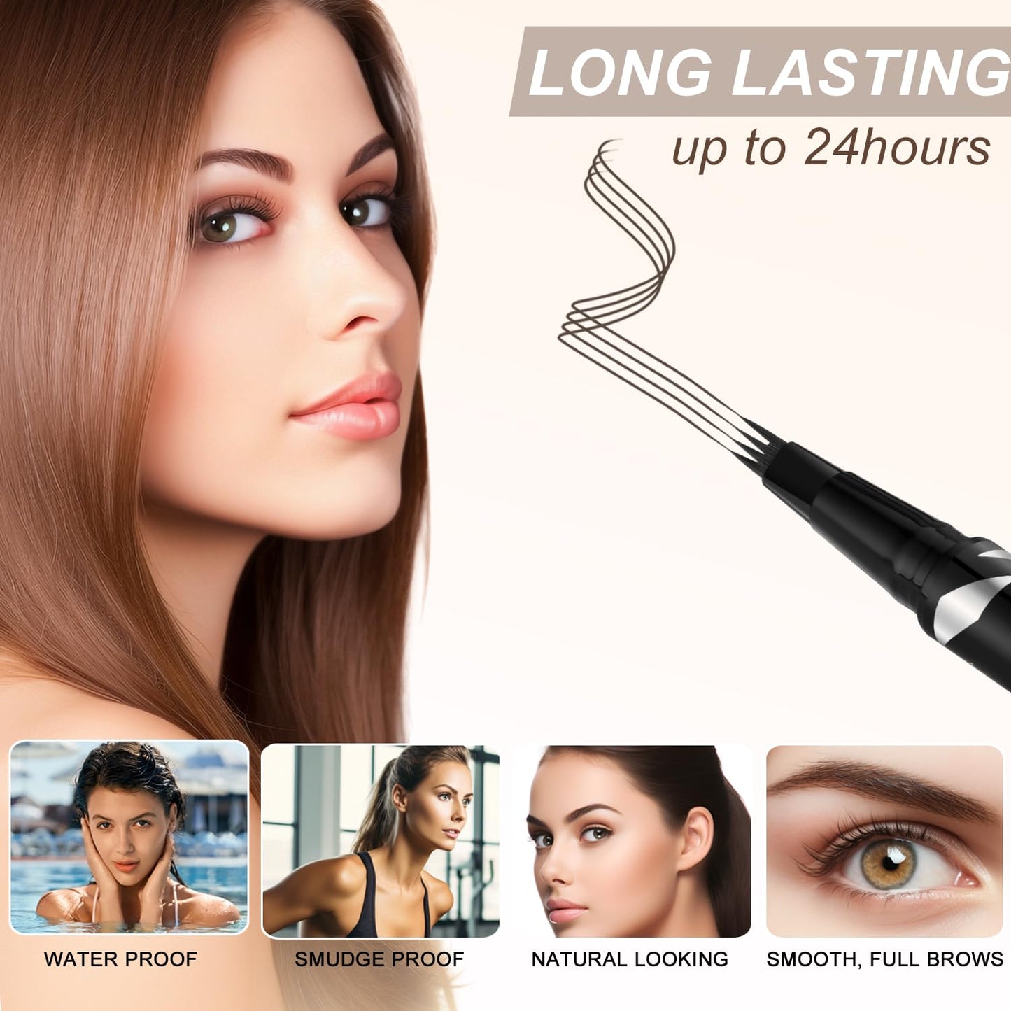 LAVONE Eyebrow Pen,2-IN-1 Dual-ended Waterproof Eyebrow Pencil,with 4 Tip Microblading Eyebrow Pen and Ultra-Precise Brow Pencil,Dual-ended Eyebrow Brush,Eyebrows for Natural Looking-Medium Brown