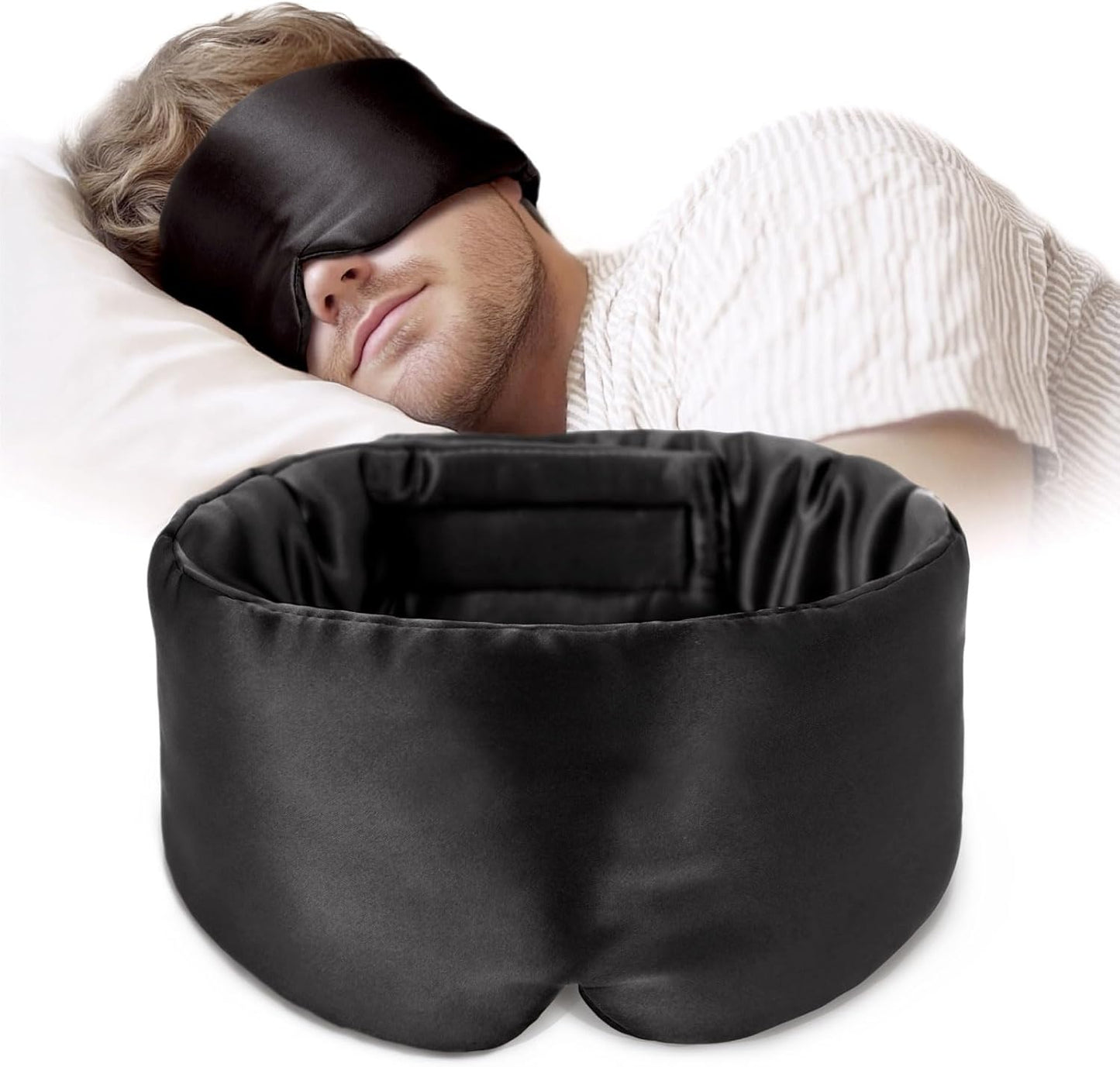 Silk Sleep Mask Soft Pressureless: 100% Mulberry Silk for Eye Skin Anti Wrinkles, Large Size for Total Blackout, Adjustable Wide Velcro Ear Cover