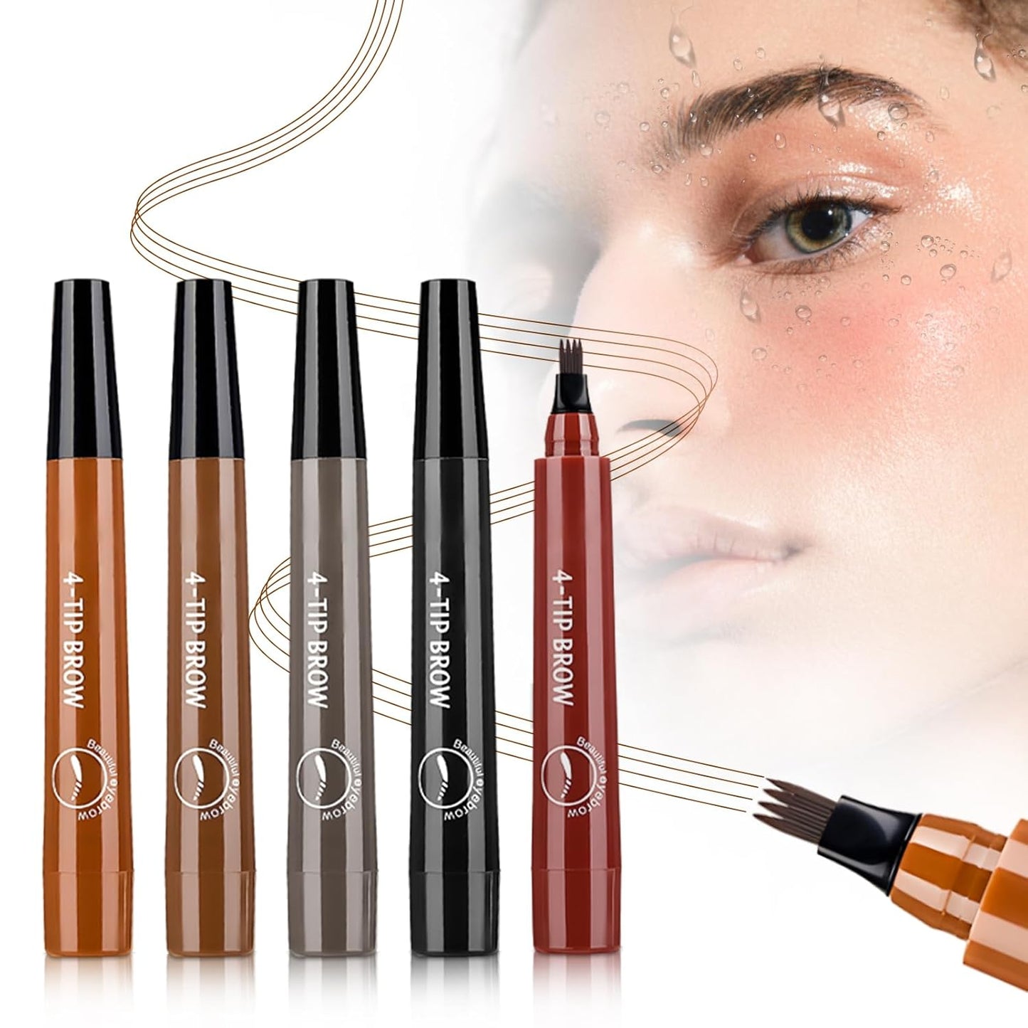 2025 New Magic Eyebrow Pencil, 4 Tipped Precise Brow Pen 3D Waterproof Microblading Contouring Pen Fine Stroke Microblading Eyebrow Pencil Creates Natural (5 Pcs)