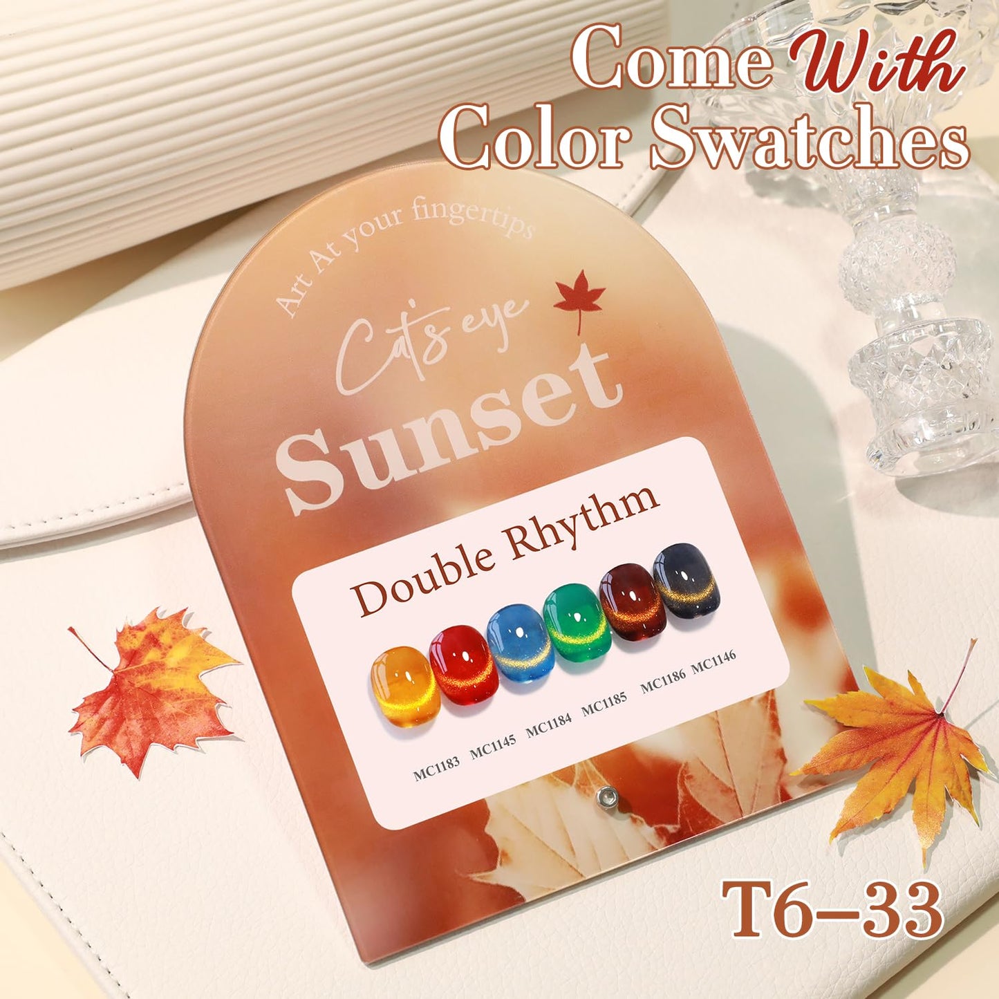 Double Rhythm Cat Eye Gel Nail Polish Set of 6 Same Color Same Bottle 0.5 Oz Shimmer Glitter with Magnet Holographic Reflective Magnetic UV Polish Kit (Golden Black Brown Red Blue Green-T6-33)