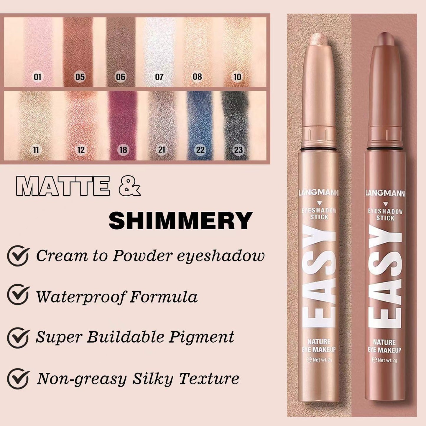 Rose Gold Eyeshadow Stick Shimmer Cream Single Eyeshadow Pencil Makeup, High Pigmented Crease-proof Eye Shadow Brightener Stick, Hypoallergenic Waterproof Long Lasting Eye Highlighter stick(B-10#)