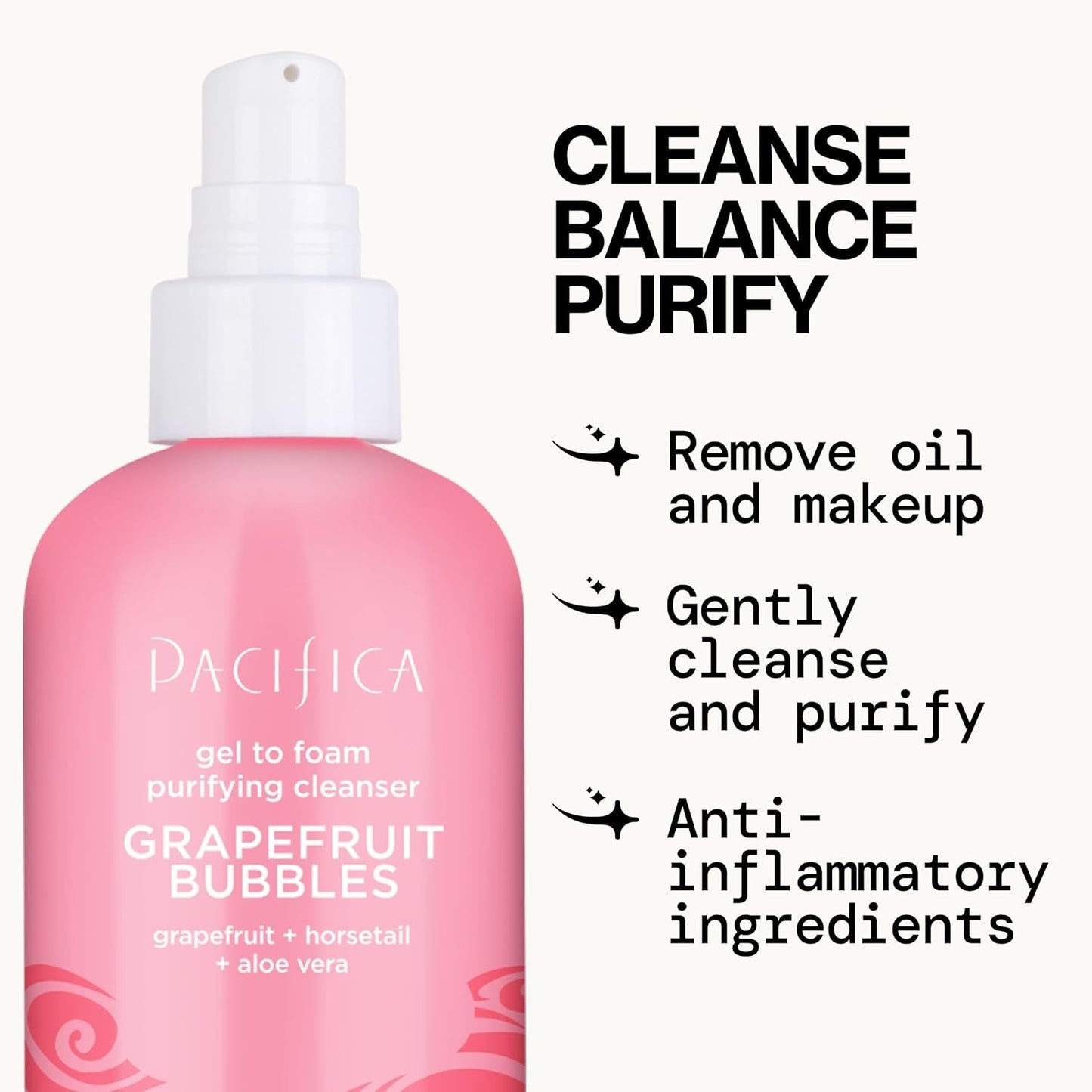 Pacifica Grapefruit Bubbles Gel-to-Foam Cleanser - Gentle Face Wash for Oily & Combination Skin, Helps Remove Excess Oil & Impurities, Helps Brighten, Vegan & Cruelty-Free Formula Dermatologist Tested