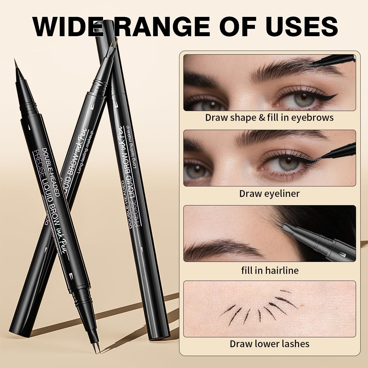Microblading Eyebrow Pencil,2-in-1 Dual-Ended Eyebrow Pen with 2 Tip brow pen and Precise Brush-Tip,Brow Pen for Natural Waterproof and Long-Lasting Brows (Dark brown)