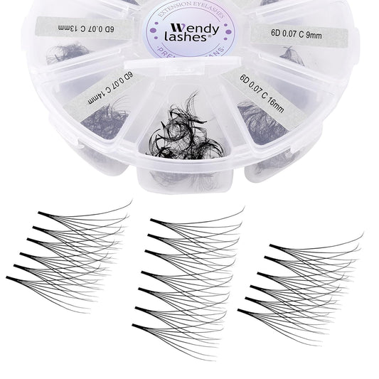 Premade Fans for Lash Extension: 6P, Wendy, Handmade Fans, Pre-made, For Lash-Artists, C, 9-16mm