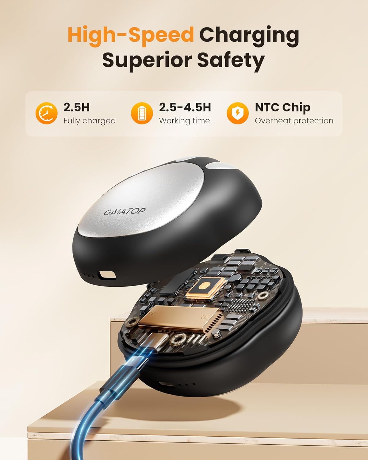 Gaiatop Hand Warmers Rechargeable, 2 Pack Cute Cat Paw Design 3 Levels Magnetic Electric Pocket Heater, Reusable Portable Hot Hands Gifts for Women Men Cat Lover