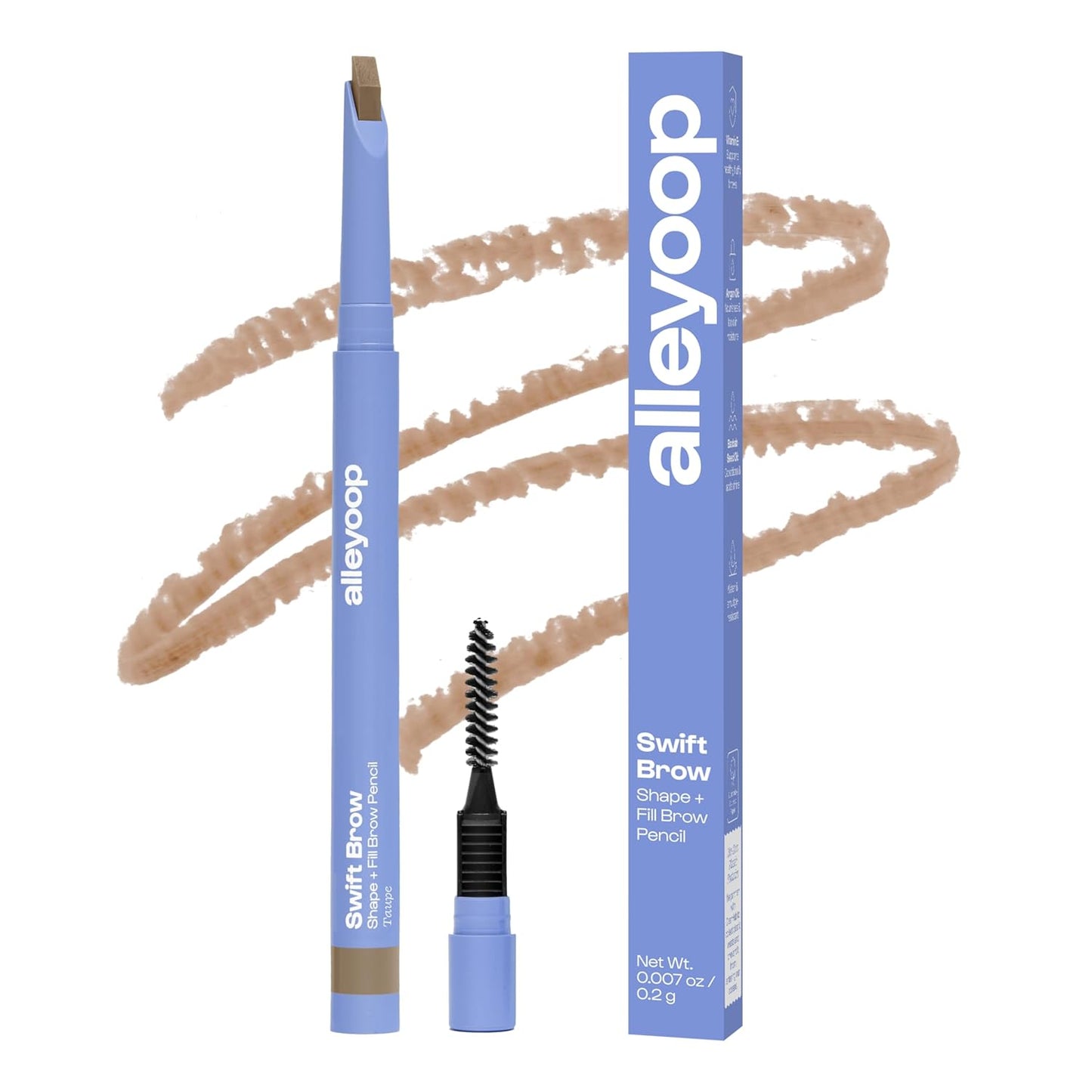 ALLEYOOP Swift Eyebrow All-In-1 Brow Definer with Built-In Sharpener & Spoolie Brush, Water & Smudge Resistant and Eyebrow Pencil for Women, Natural Matte Finish, Vegan, Cruelty-Free (Taupe)