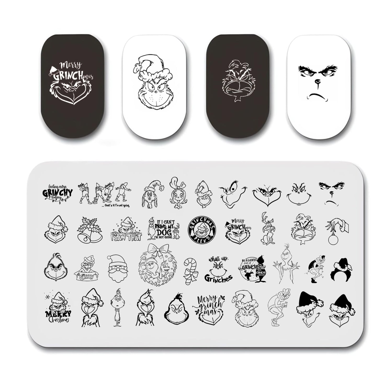 1 Christmas Nail Stamping Plates Green Monster Winter Santa Claus Designs Nails Stamping Kit Holiday Nail Stamping Plate Xmas Nail Stamper Kit for Women Girls DIY Salon Manicure