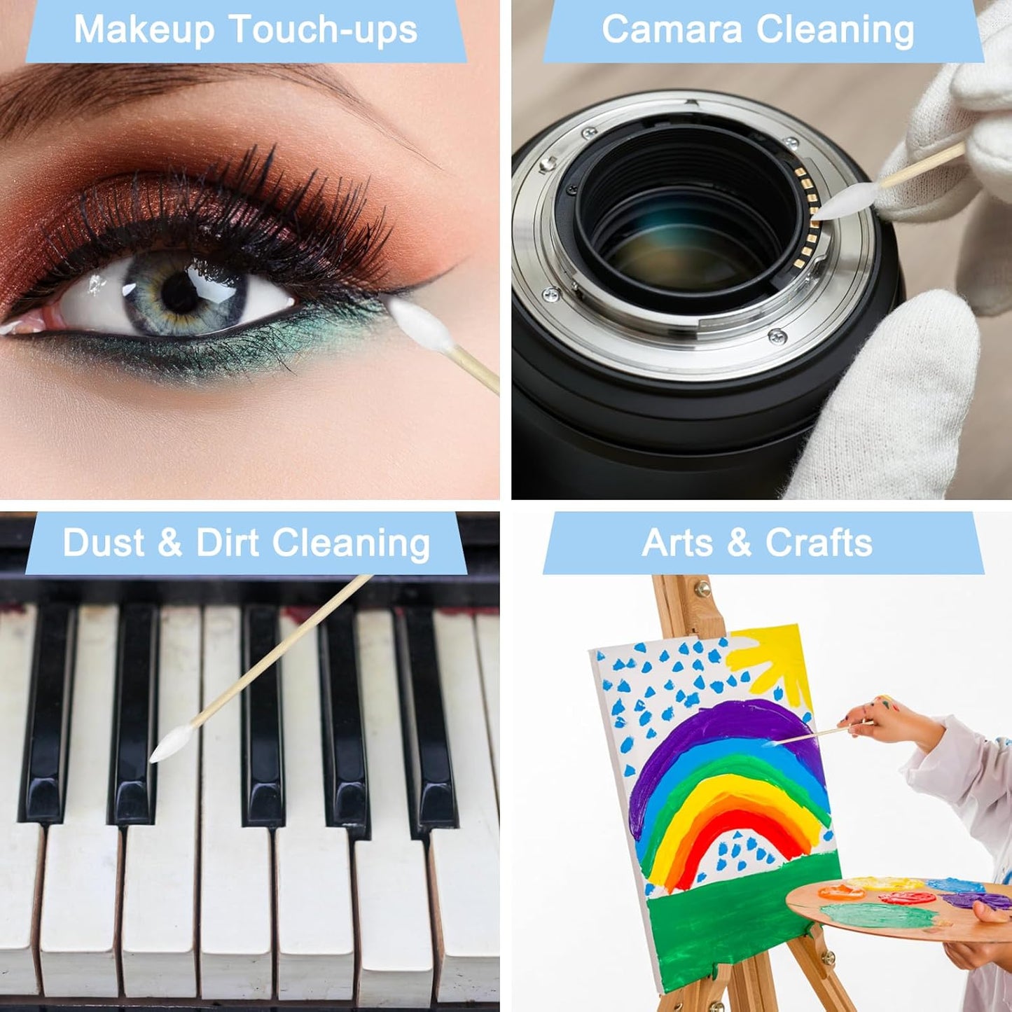 Eyxformula 200 Pcs 6 Inch Long Cotton Swabs with Bamboo Sticks, 100 Round Tip & 100 Precision Tips Gun Cleaning Cotton Swabs, Ideal for Cleaning Firearms, Dog Ears & Hard-to-reach Areas, Makeup, Craft