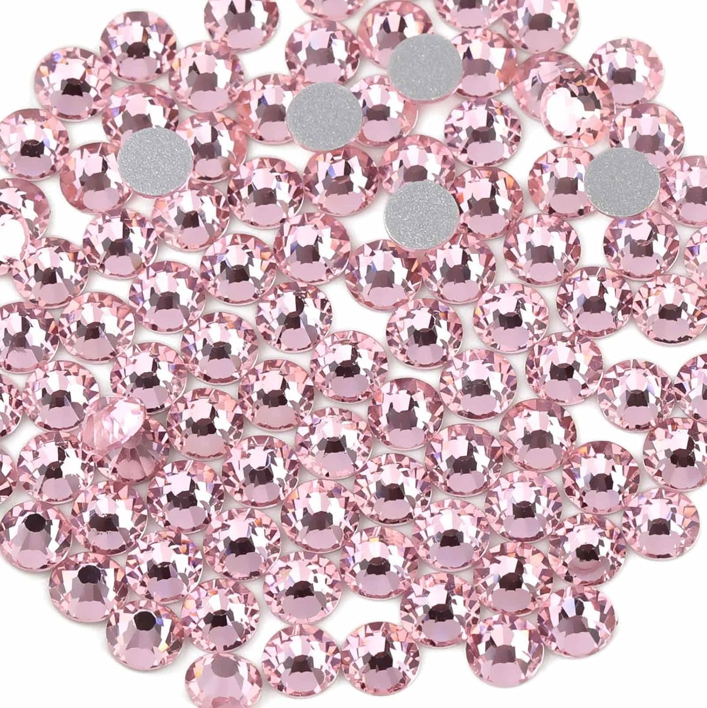 Beadsland 288pcs Flat Back Crystal Rhinestones Round Gems for Nail Art and Craft Glue Fix, Light Pink, SS34,7.1-7.3mm
