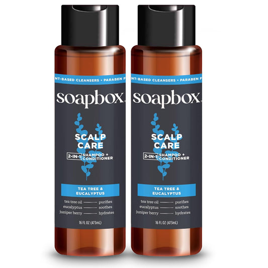 Soapbox Men's Scalp Care 2 in 1 Shampoo and Conditioner For Men, Natural Mens Shampoo and Conditioner, Tea Tree & Eucalyptus, 16oz