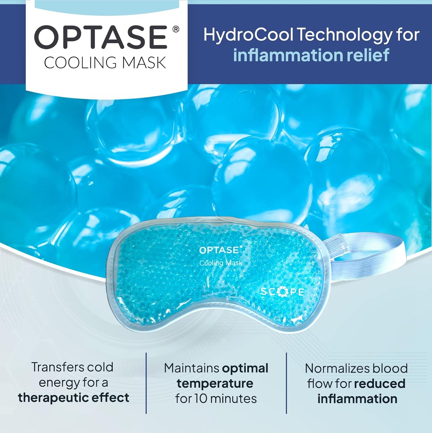 OPTASE Cooling Eye Mask - Gel Eye Mask for Seasonal Inflammation Relief - Premium Cold Eye Mask with HydroCool Technology - Cold Eye Compress for Puffy Eyes - Symptom Relief Eye Gel Mask for Dry Eye