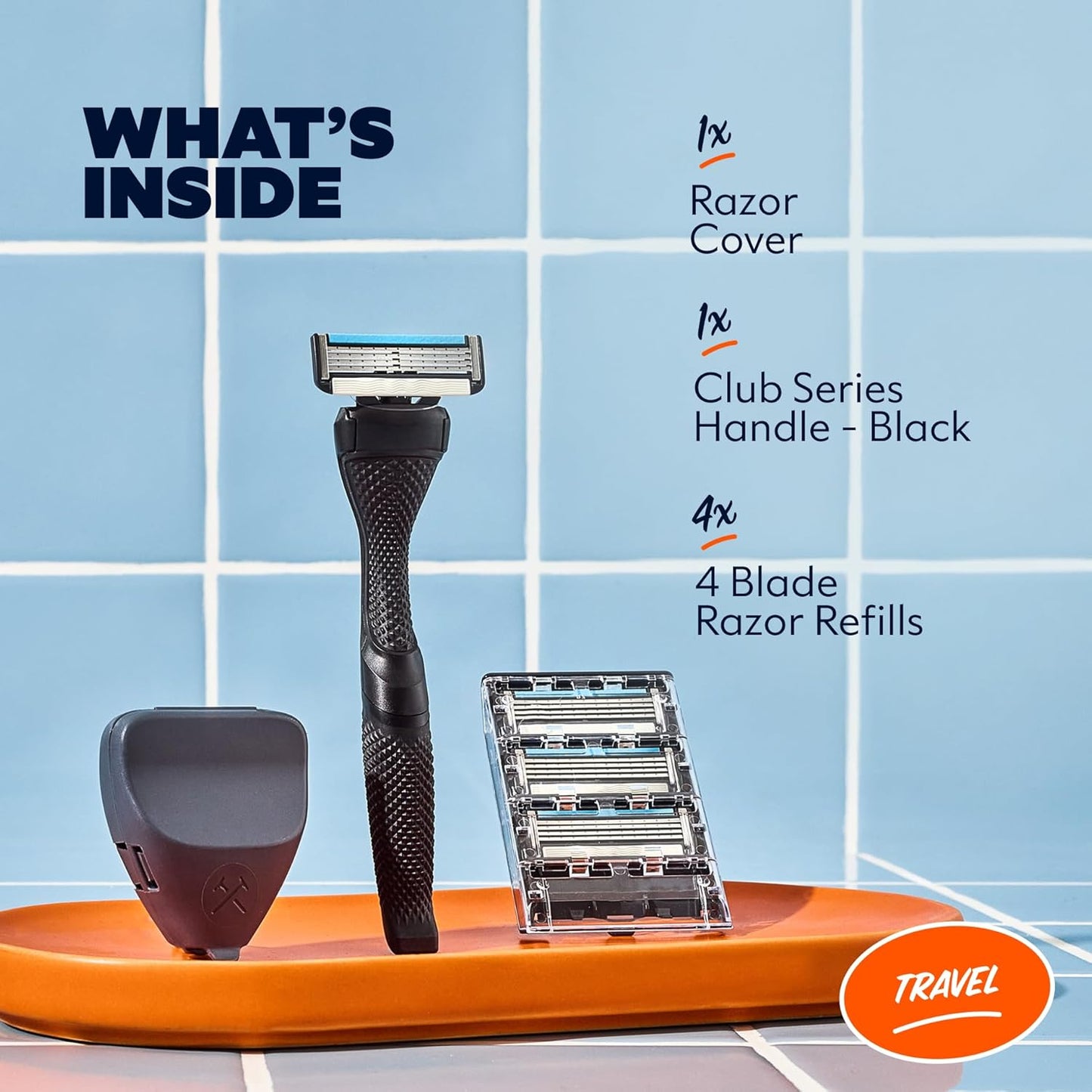 Dollar Shave Club | Travel Shave Set | 4 Swift Rinse Refill Cartridges, 1 Handle, 1 Razor Cover