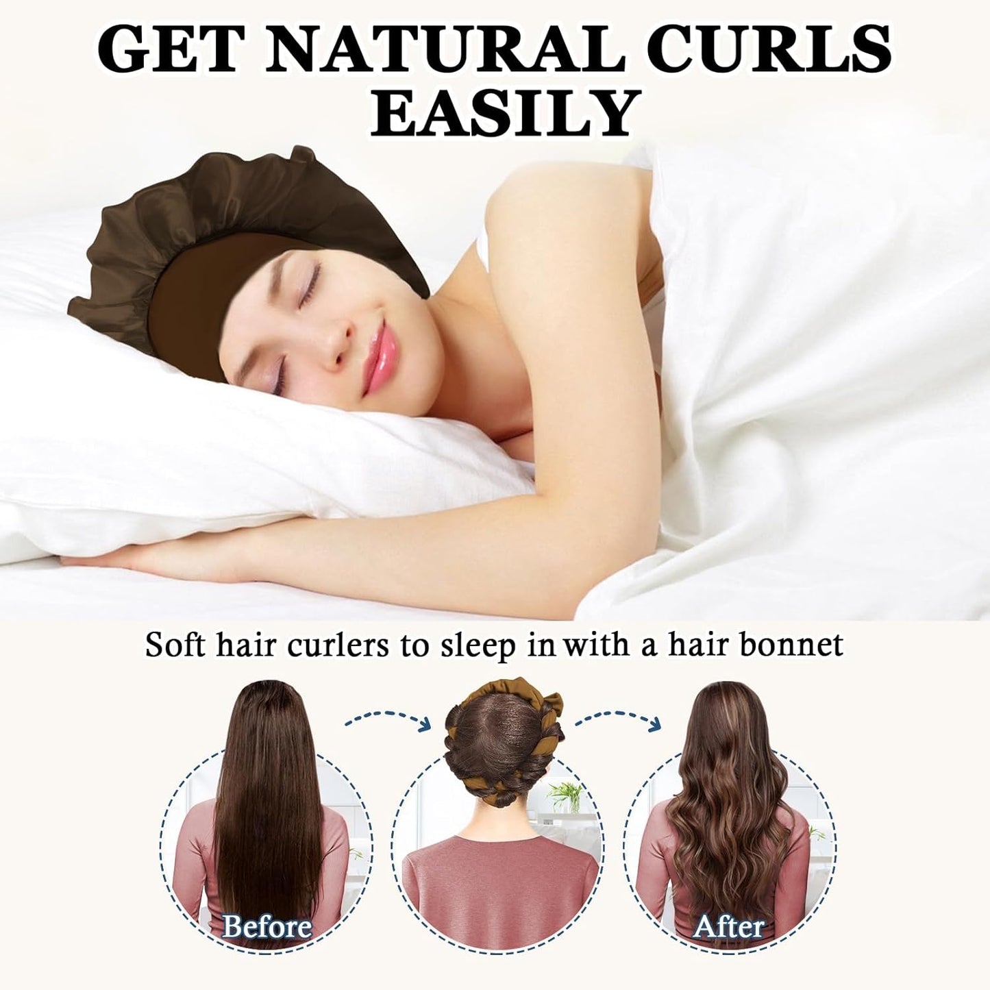Heatless Curls Overnight Hair Curler, 70" Soft Hair Curlers to Sleep In No Heat Curls Overnight, 9 PCS No Heat Curlers Set for Women - Golden Brown