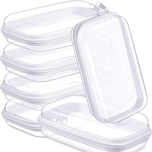 Sanwuta 6 Pcs Clear Hard Zipper Case Pencil Pouches Hard Plastic Zipper Pouches Makeup Bag Transparent Cases for Snacks Plastic Storage Organizer Box for Travel(White,7.48 x 3.94 x 2 Inch)