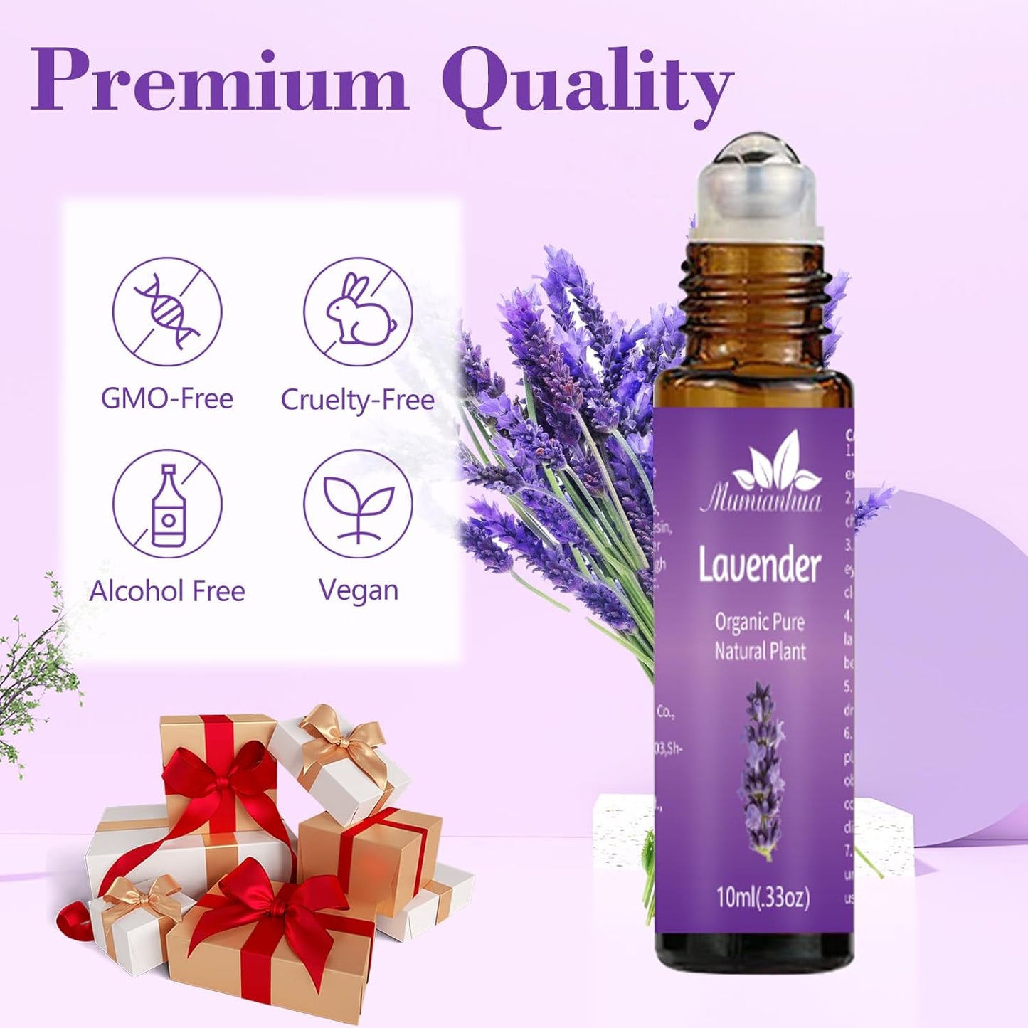 Lavender Essential Oil Roll On, Mumianhua Pre-Diluted Lavender Oil, Therapeutic Grade Aromatherapy Oil for Relaxation, Focus Pulse Points, Pillow, Skin, Massage Portable 0.33Oz Pocket Size