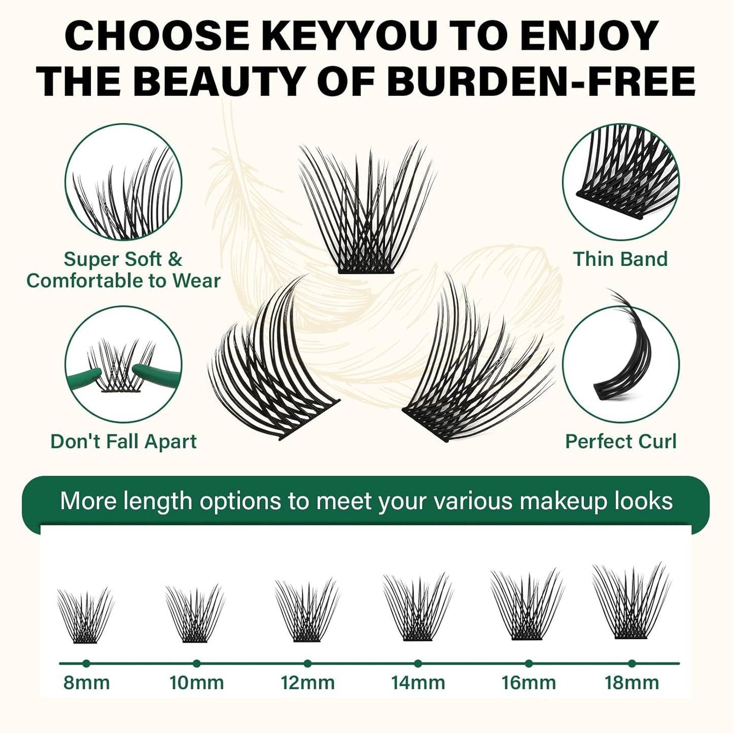 Lash Clusters 144pcs Individual Lashes D Curl 10mm Eyelash Clusters KEYYOU Air Touch Cluster Lashes Super Lightweight Soft Wispy Comfortable Easy DIY at Home(Air04-D-10mm)