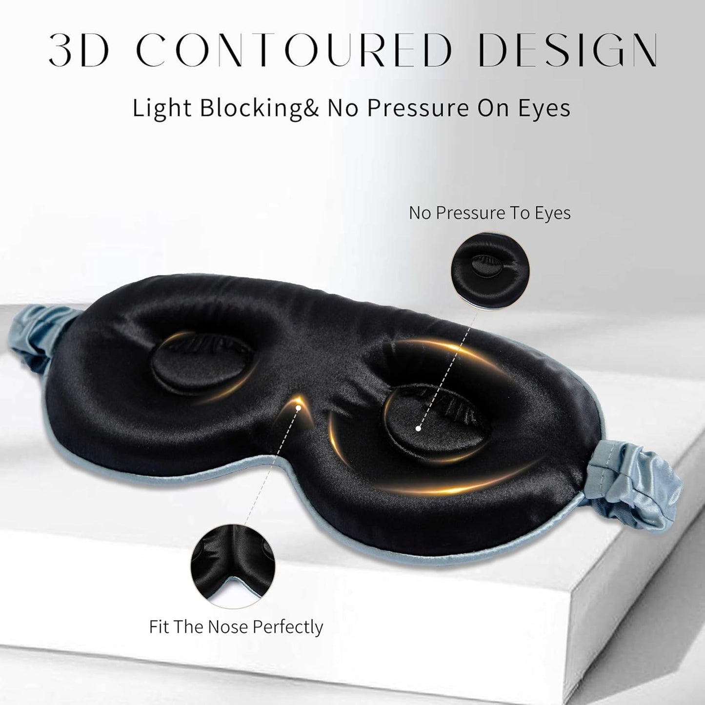 100% 22 Momme Mulberry Silk Sleep Mask, Eye Cover for Sleeping, Blackout 3D Sleep Masks for Lash Extensions with Adjustable Strap for Men and Women (Haze Blue)