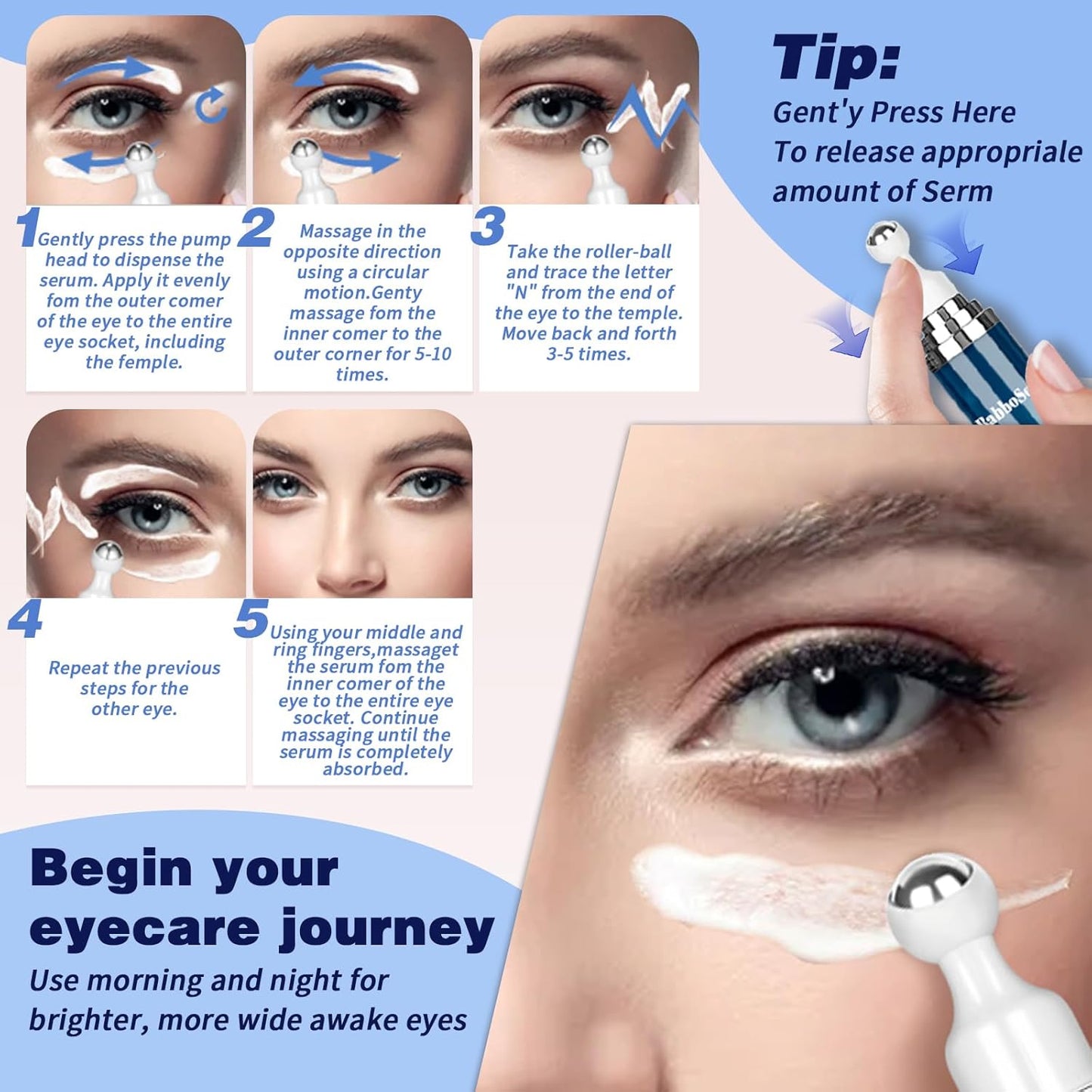 Caffeine Eye Cream and 24K Gold Eye Mask (20 pcs): Under Eye Serum for Dark Circles and Puffiness Eye Care Eye Serum Anti Aging with 360° Massage Ball Reduce Eye Bags, Wrinkles and Fine Lines