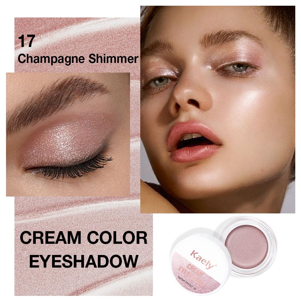 evpct Single Cream Eye Shadow Palette Pot Makeup for older Women, Champagne Shimmer Glitter Metallic Monochrome Cream to Powder Eyeshadow Palette Eye Brightener, High Pigment Waterproof Blendable