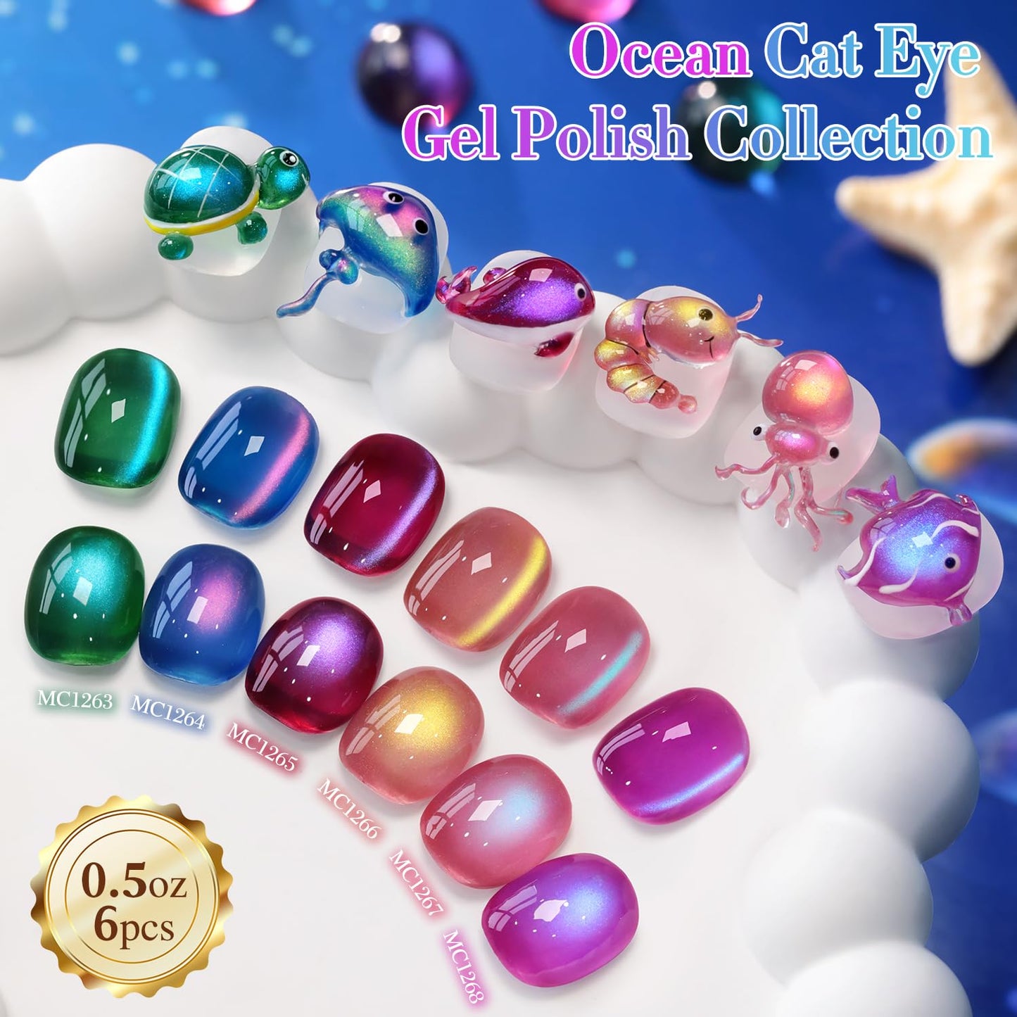 Double Rhythm Cat Eye Gel Nail Polish Set of 6 Same Color Same Bottle 0.5 Oz Shimmer Glitter with Magnet Holographic Reflective Magnetic UV Nail Polish Kit at Home (Glass Galaxy Green-T6-59)