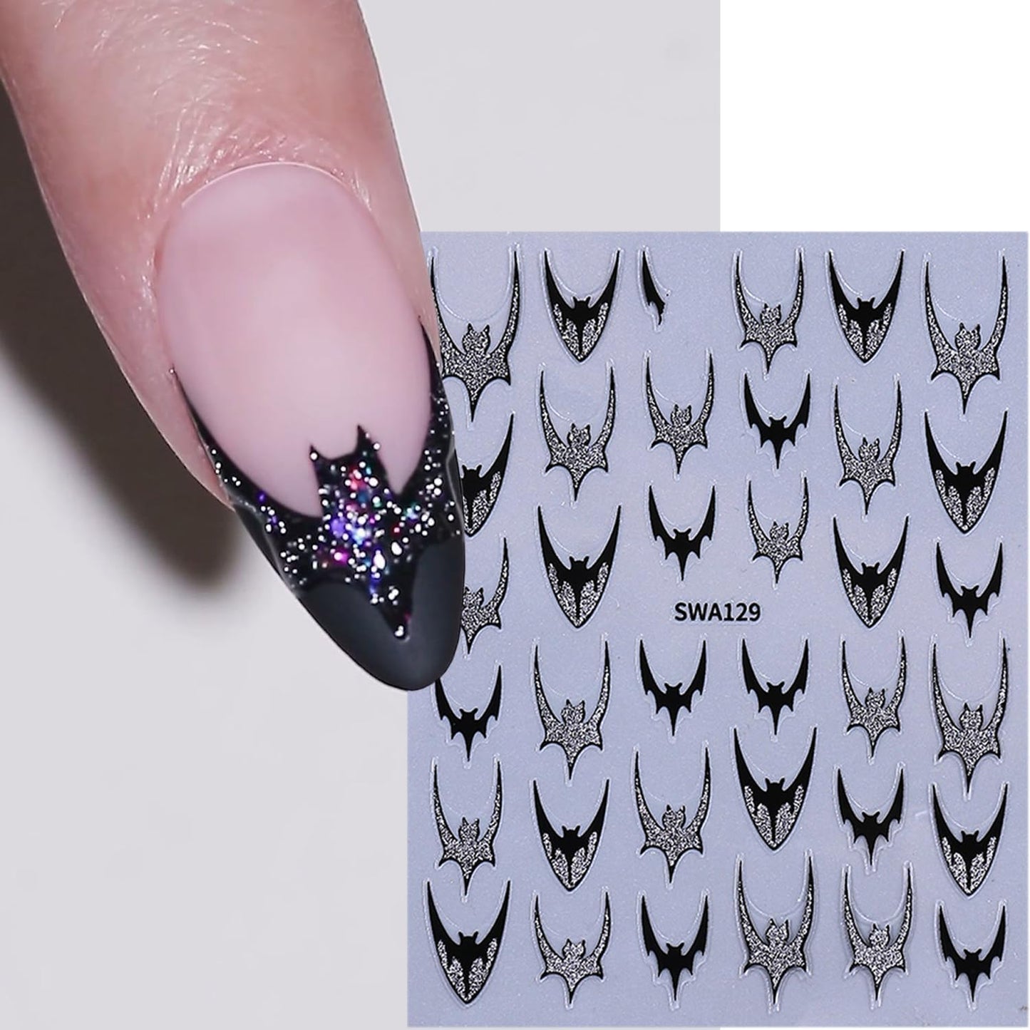 6 Sheets Halloween Nail Stickers for Nail Art Gold Glitter Bat Nail Art Stickers 3D Self-Adhesive Holiday Nail Decals Silver Bat Nail Design Sticker for Women Halloween Manicure Decoration