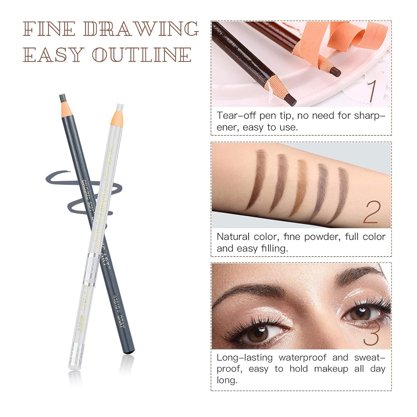 Waterproof Eye-Brows Pen-cil Set, Pull Cord Peel-off Eyebrow Pencil Microblading Eyebrow Pen Supplies Kit, White Eye-Liner Pencil and Eyebrows Tool Tattoo Makeup For Marking (5+1 Gray)