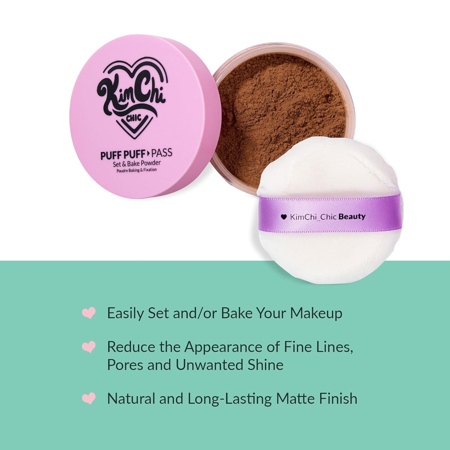 Kimchi Chic Beauty Puff Puff Pass Set and Bake Setting Powder for Makeup, Extra Fluffy Loose Face Powder Poof, Soft Natural Face Makeup for Uneven Skin Tone, 07 Cocoa