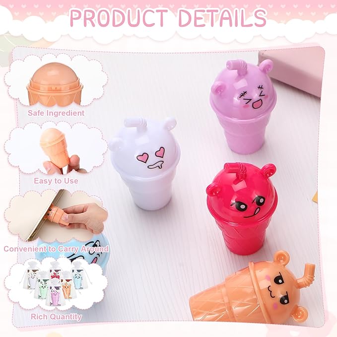 24 Sets Milk Tea Shaped Cute Lip Balm Fruit Flavored Lip Balm with Milk Tea Theme Gift Cards Milk Tea Boba Lover Birthday Baby Shower Party Inspirational Gifts Favors for Girls Kids Women