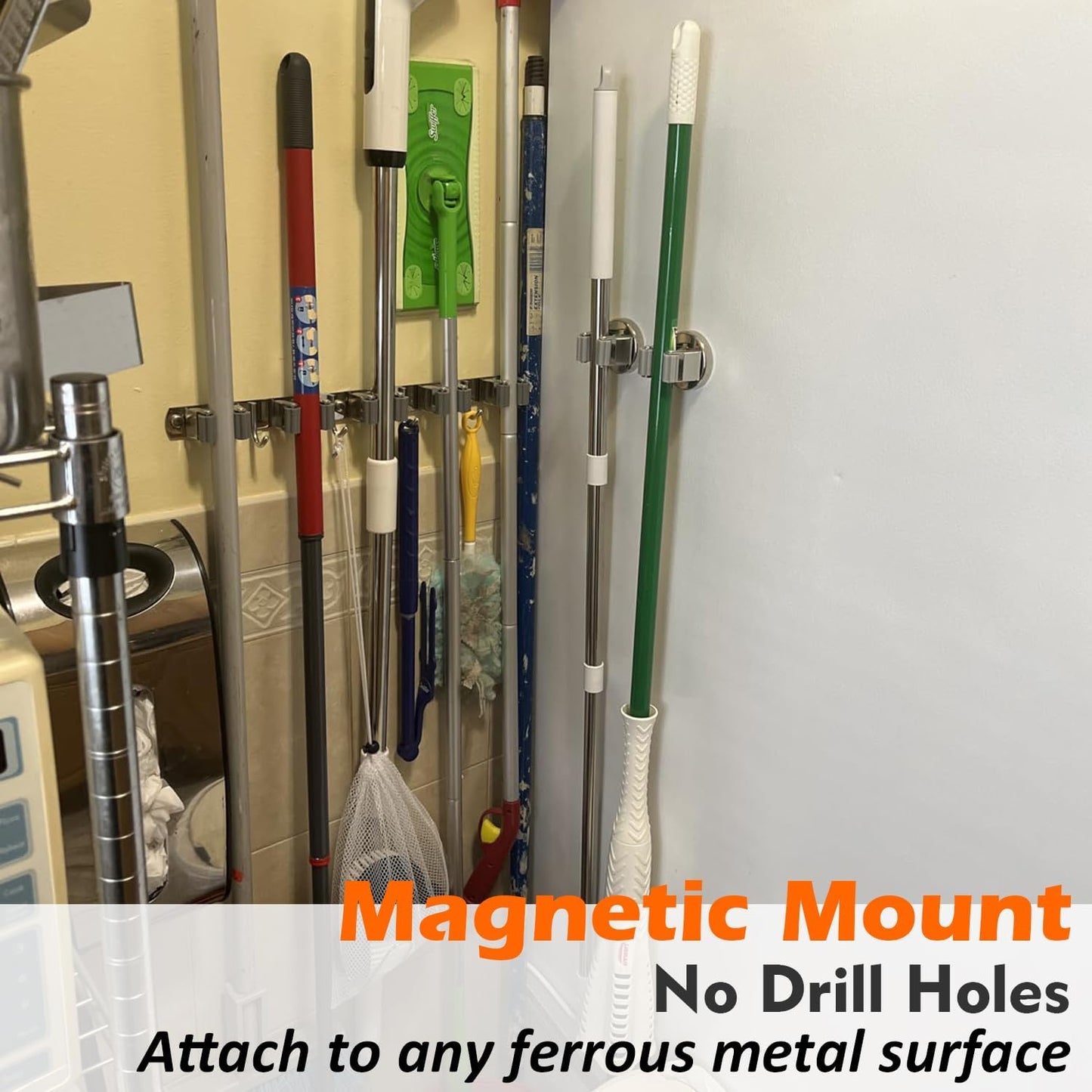 MUTUACTOR Magnetic Broom Holders,8pcs Anti-broken Heavy Duty Magnetic Clips Wall Mount,No Drilling Magnetic Hooks Broom Mop Brackets for Work Cargo Garage Laundry Van Accessories