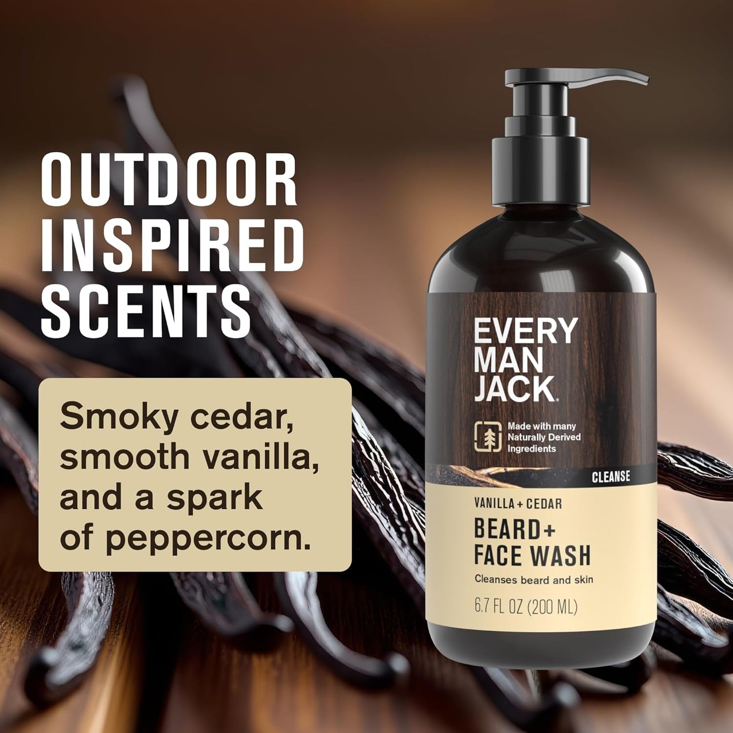 Every Man Jack Beard + Face Wash - Vanilla & Cedar Fragrance - Cleans & Softens Your Beard and Skin - Naturally Derived w/Aloe and Glycerin- 6.7 fl oz - 2 Pack