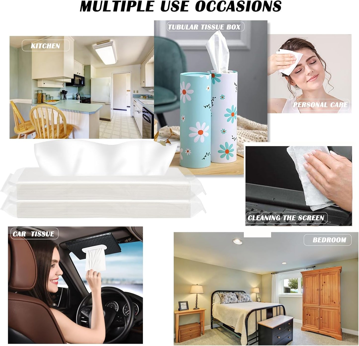 Car Tissue Refill, 12 Packets 600 Sheets, Disposable Soft Facial Tissues, Travel Size Pack for Car Visor Tissue Holder or Purse, 50 Sheets per Pack