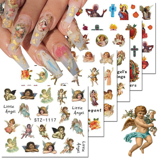 8 Sheets Valentine's Nail Art Stickers - Angel Cupid Water Transfer Foil Decals - Heart Designs for Women Girls - Nail Art Decorations