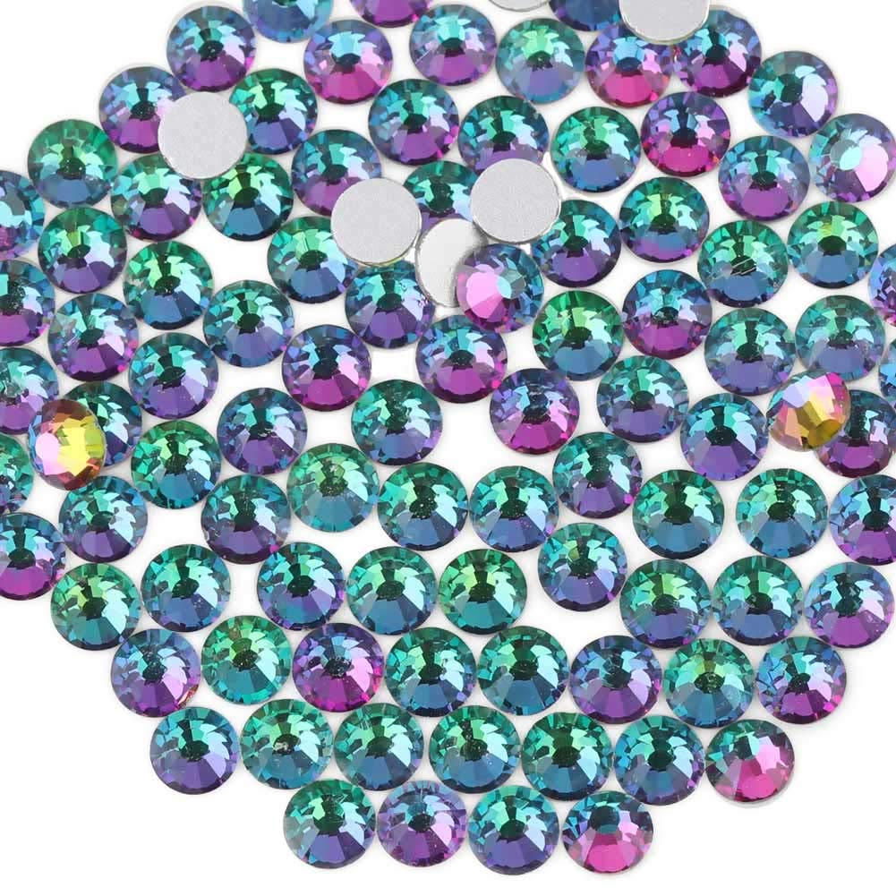 beadsland Flat Back Crystal Rhinestones Round Gems, Green Volcano, (2.3-2.5mm) SS8/1440pcs