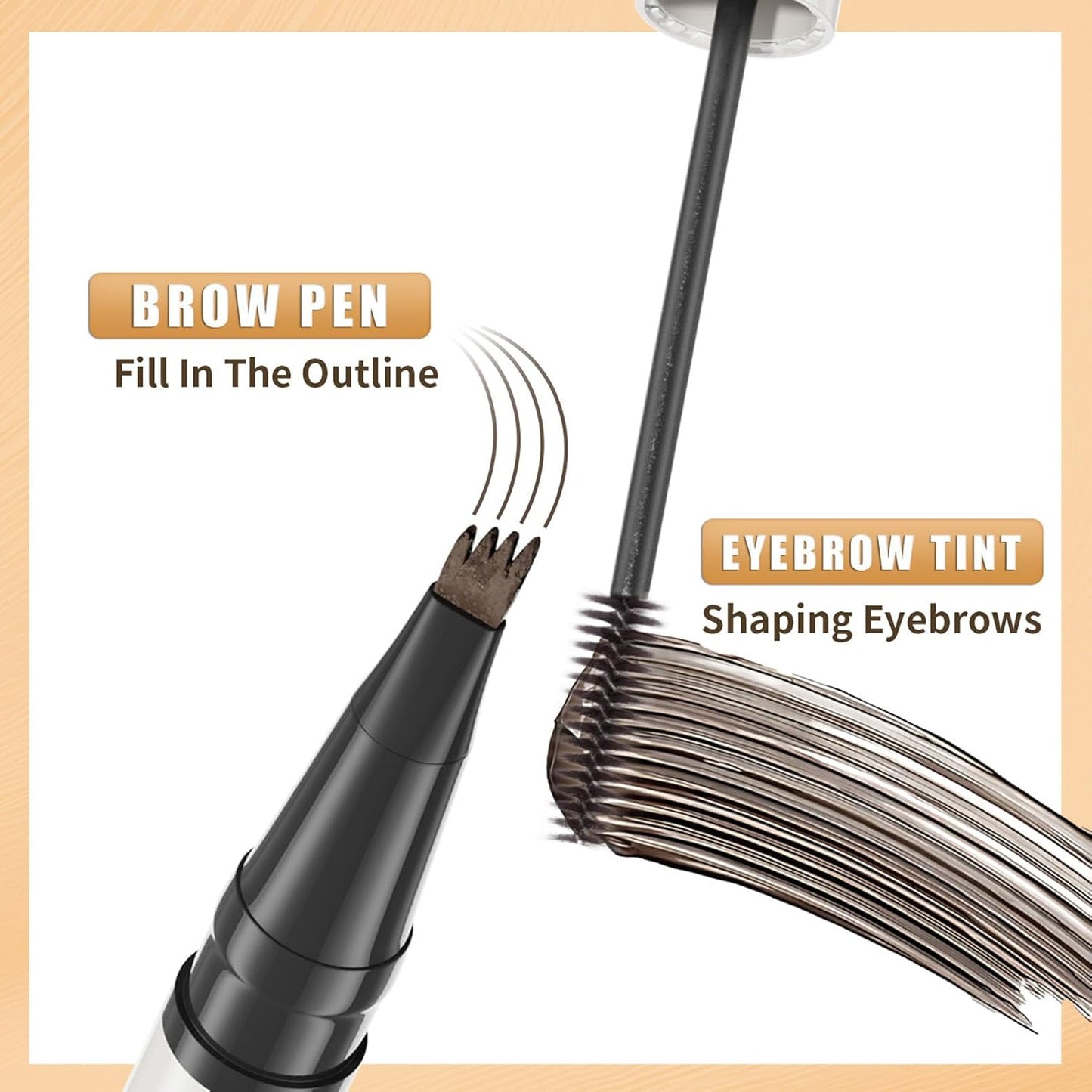 4-Fork Tip Microblading Eyebrow Pen - 2-in-1 Waterproof Eyebrow Pencil, Long-Lasting Natural Hair-Like Brows, Smudge-Proof & Easy to Use (With Tint 03#Dark Brown)