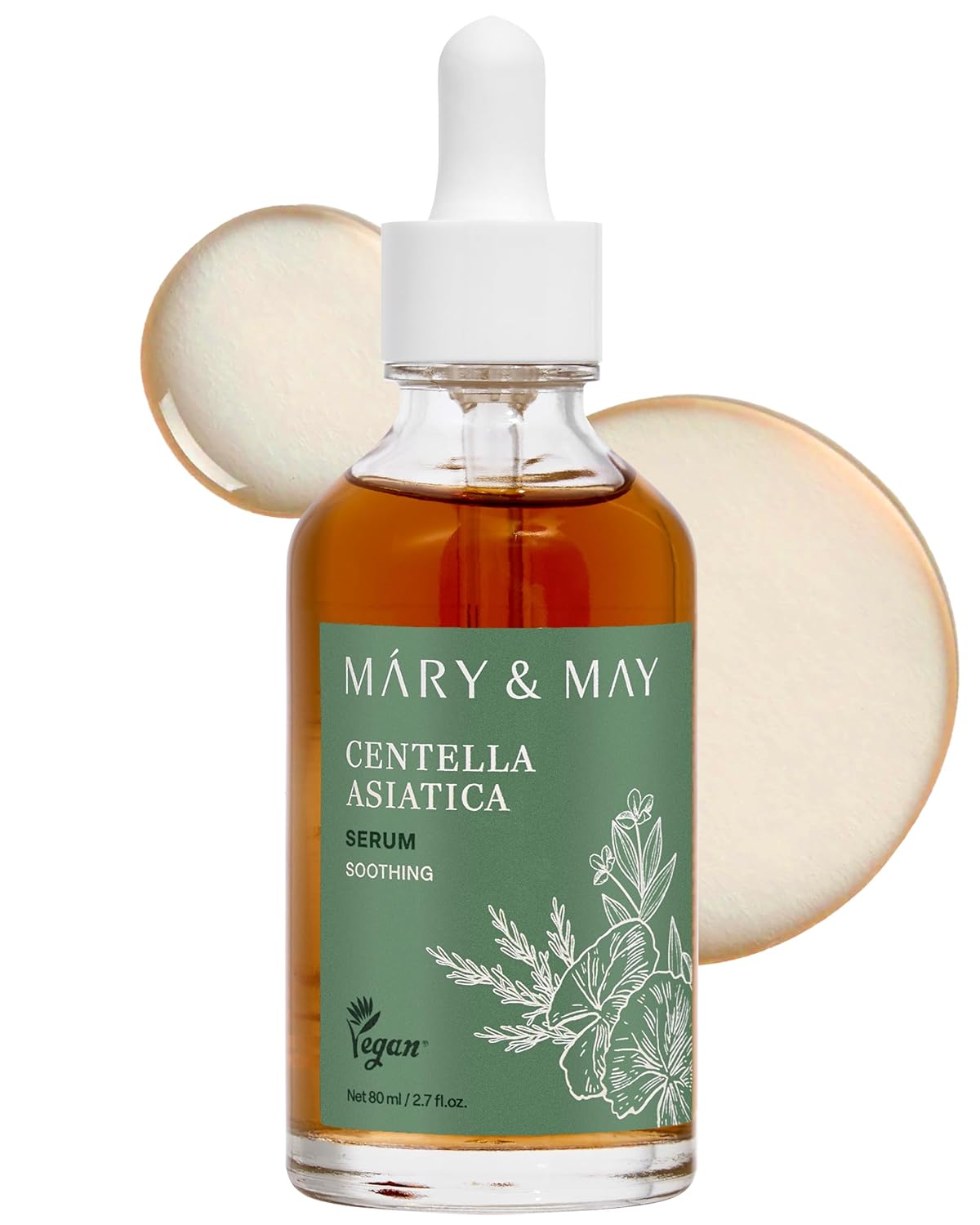 Mary&May Korean Centella Asiatica Serum 95% Pure Extract - Skin Soothing Facial Serum for Irritated Skin - Fast-Absorbing Non-Sticky, EWG Green Grade Fragrance Free, Korean Skincare, 2.71 fl.oz.