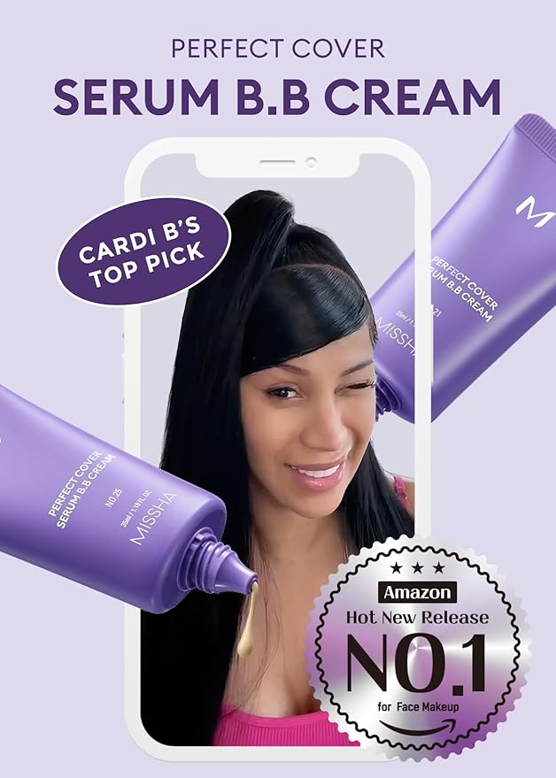MISSHA M PERFECT COVER SERUM BB CREAM No.25 Warm Beige - Medium with Warm Undertone, BB Cream by Cardi B Pick, Skin Tint, Tinted Moisturizer, Skin Care Foundation Makeup, Korean Makeup,1.18 Fl oz