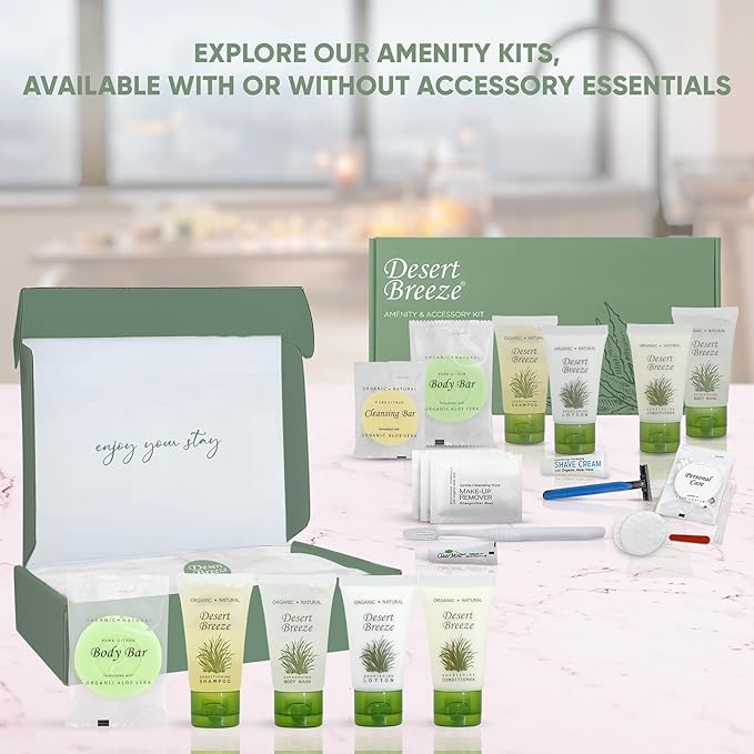 Amenity Kit | Boxed Hotel Toiletries | Bulk Set 1oz Travel Size Shampoo, Conditioner, Lotion, Body Wash & Body Bar Soap for Guest Hospitality AirBnB/Vacation Rentals | 1 set per case