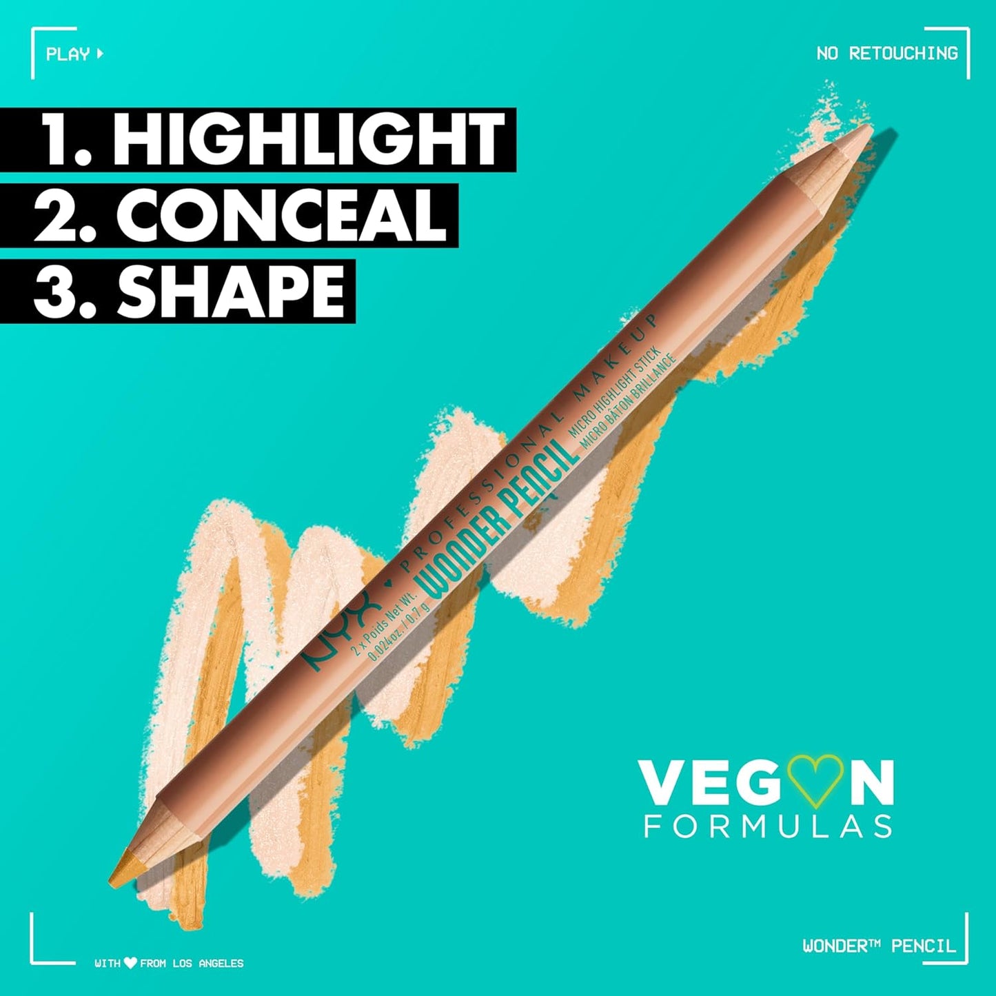 NYX PROFESSIONAL MAKEUP Wonder Pencil, Multi-Use Micro Highlighter & Concealer Stick - Medium Peach (Pack of 2)