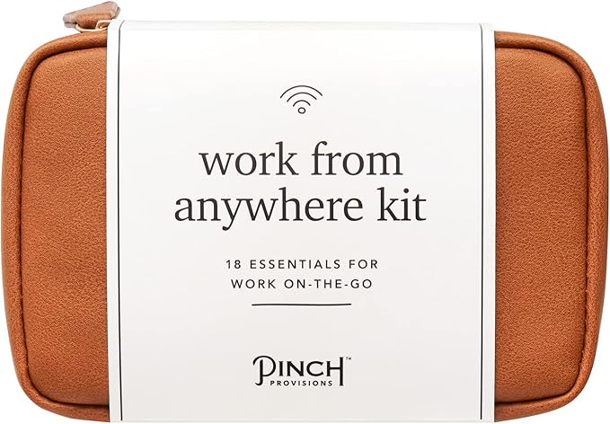 Pinch Provisions Work from Anywhere Kit, Includes 18 Essentials to Help You Stay on Task, Must-Have Essentials, Compact Multi-Functional Double-Pocket Vegan Leather Pouch