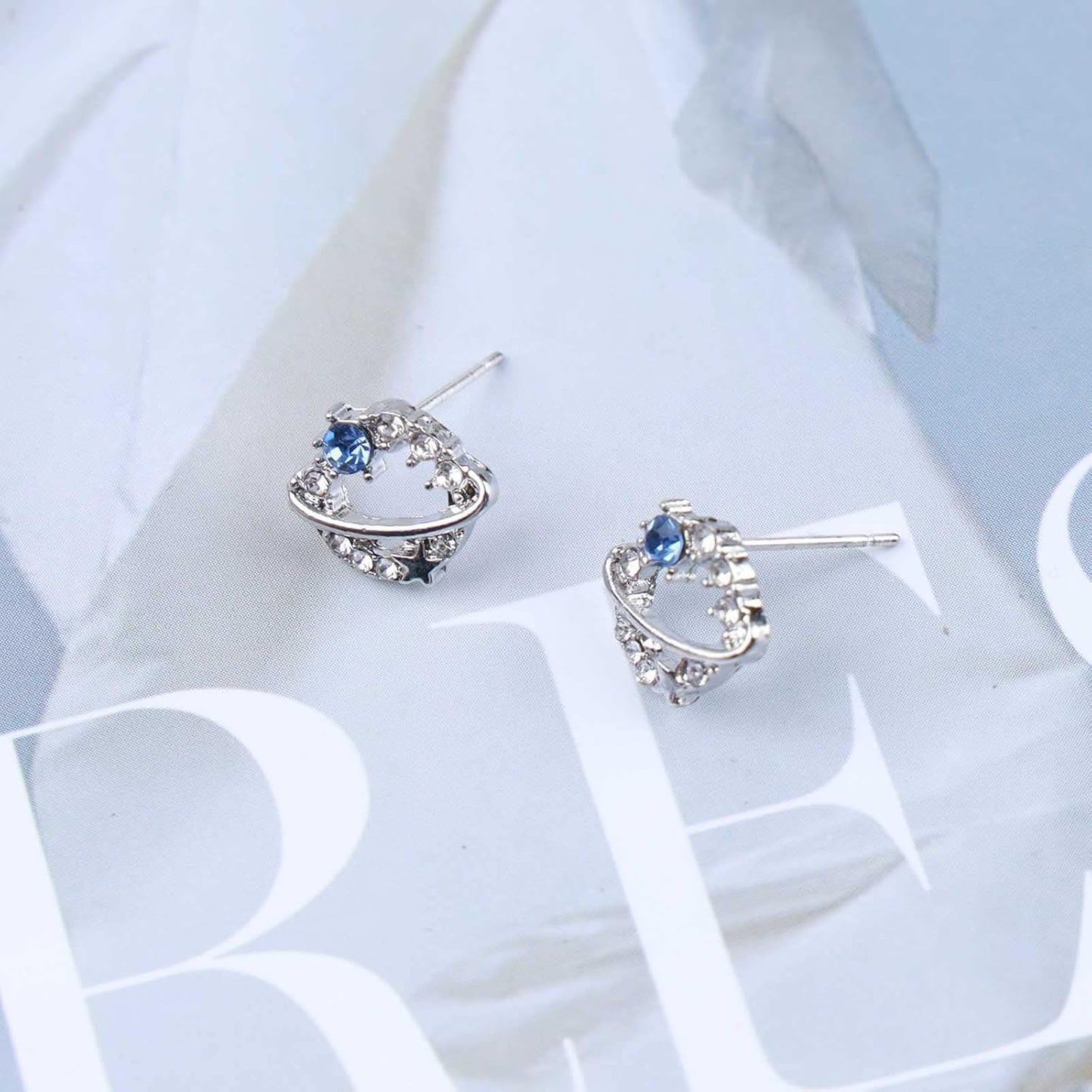 Boho Crystal Saturn Earrings Cz Orb Planet Earrings Silver Rhinestone Circle Earrings Tiny Sapphire Stud Earrings Jewelry for Women and Girls