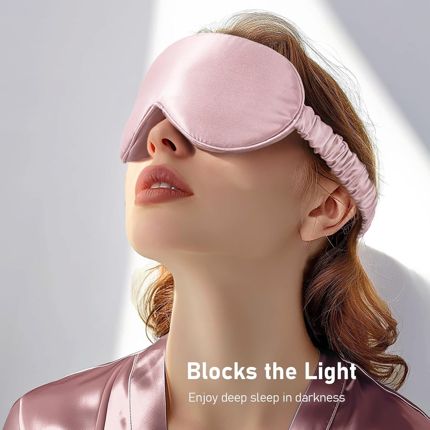 LitBear 100% 22 Momme Mulberry Silk Sleep Mask - 3D Contoured Eye Mask for Men Women, Soft Breathable Sleeping Mask with Adjustable Strap, Perfect Blocks Light for Sleeping (Pink)