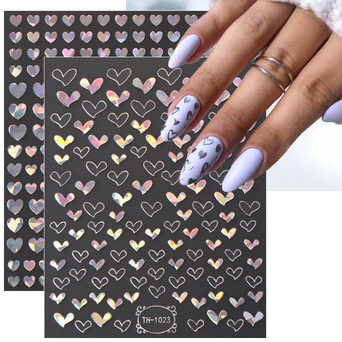 6 Sheets 3D Metallic Heart Nail Art Stickers Self-Adhesive Valentine's Day Nail Stickers Gold Silver Design Heart Charms for Acrylic Nails Tips Love Nail Decals for Women Valentines Nails Decoration
