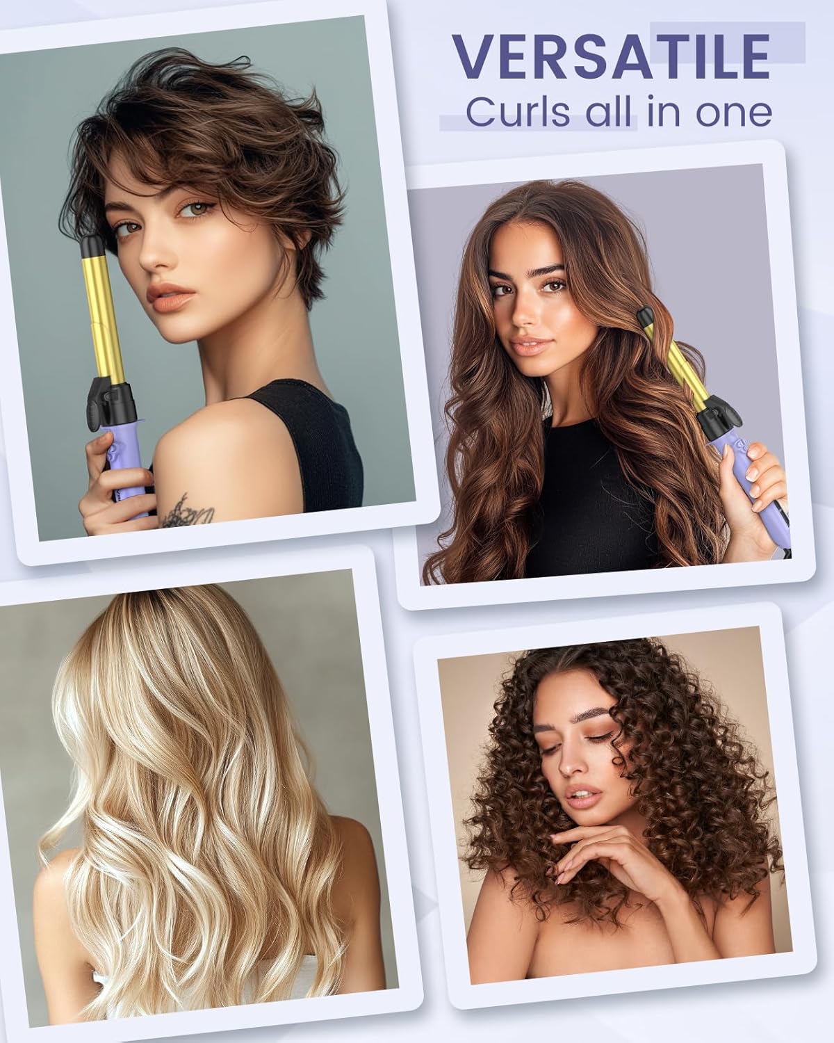 Ceramic Rotating Curling Iron, 3 in1 Self-Rotating Curler with Interchangeable Barrels (0.75" 1" 1.25") for Multiple Hairstyles, Fast Heat-Up Auto Curling Wand, Dual Voltage, Adjustable Temp