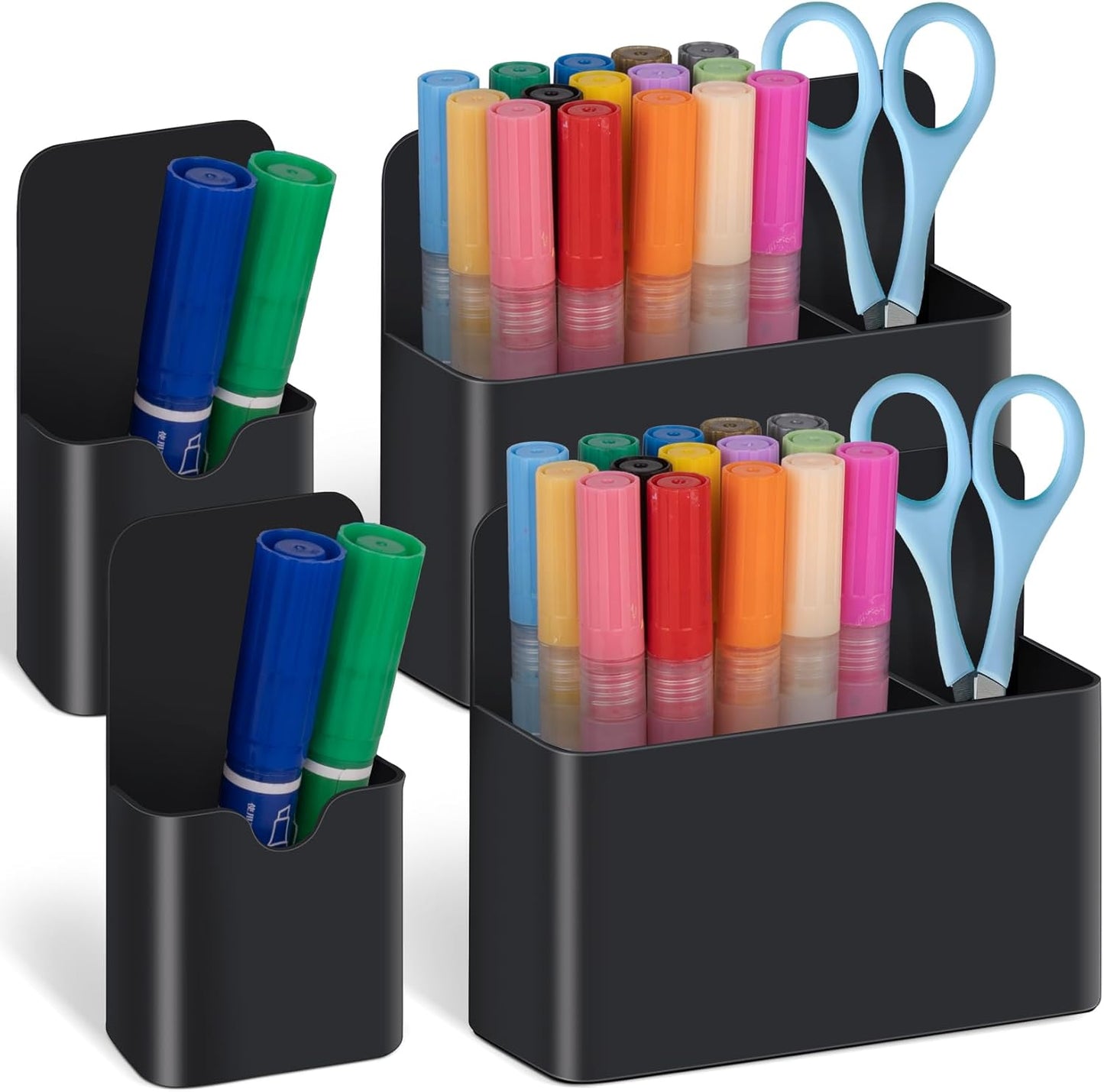Grtard 4 PCS Magnetic Pen Holder, Black Magnetic Marker Holder for Whiteboard, Magnetic Dry Erase Marker Holder, Magnetic Pen Holder for Refrigerator, Magnetic Pencil Holder, Magnet Locker Organizer