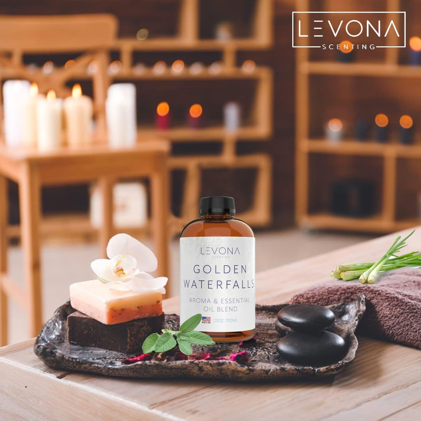 Levona Scent Pure Essential Oils for Diffusers for Home, Hotel & Office - Golden Waterfalls Essential Oils for Diffuser Oil and Humidifiers - Home Luxury Scents - Scented Fragrance Oil Blends - 700 ml